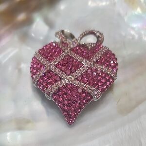 Vtg 2004 Swarovsky Pink Crystal Heart Pink Pave' Brooch